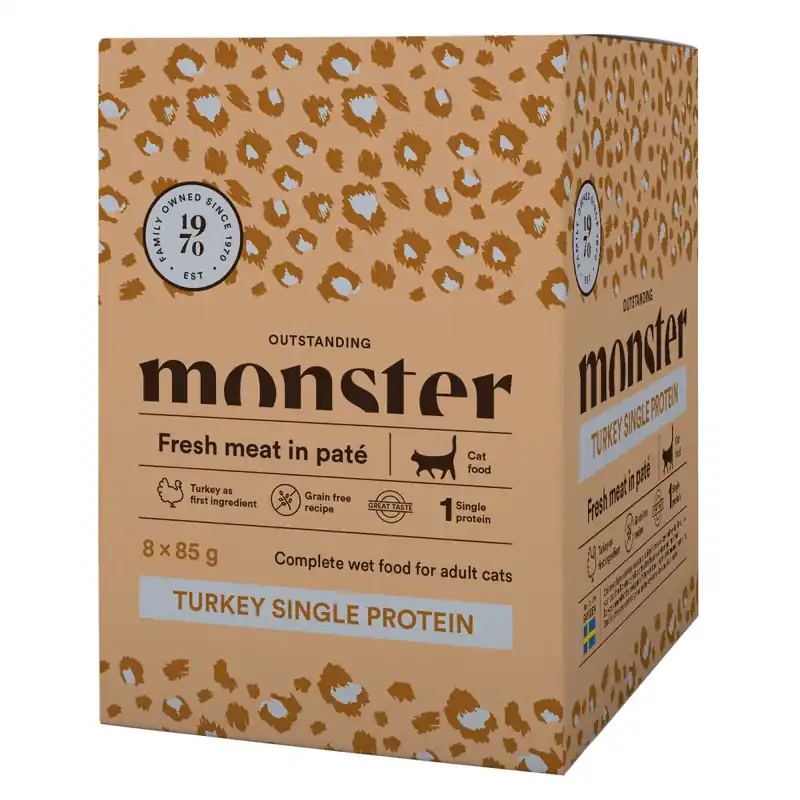 Bästa pris Monster Cat Pouches Adult Turkey 85g (8-pack)