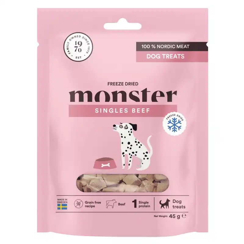 Endast denna vecka Monster Dog Treats Freeze Dried Singles Beef 45g