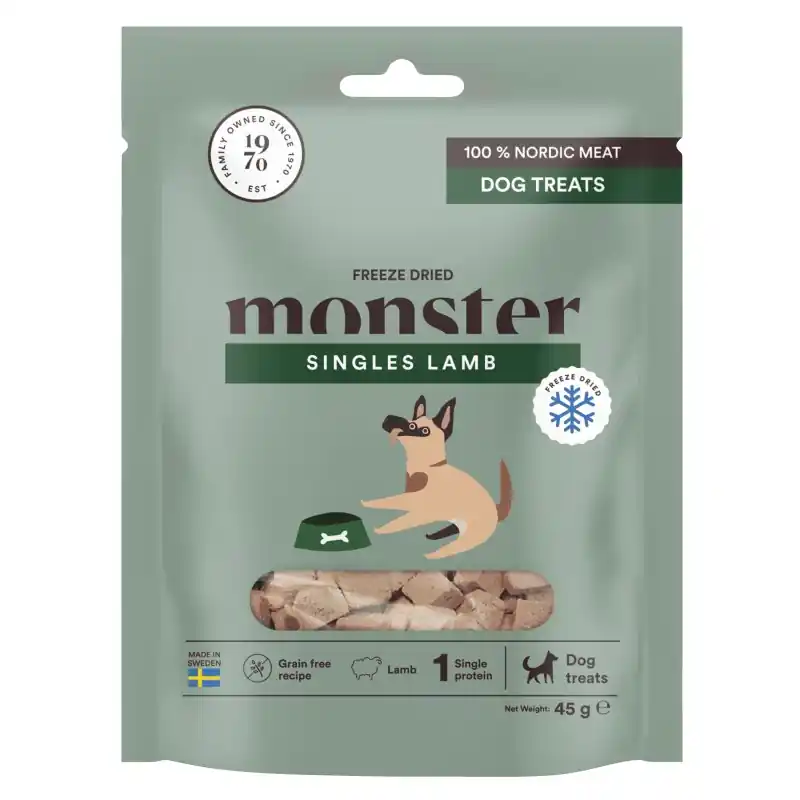 Beställ idag Monster Dog Treats Freeze Dried Singles Lamb 45g