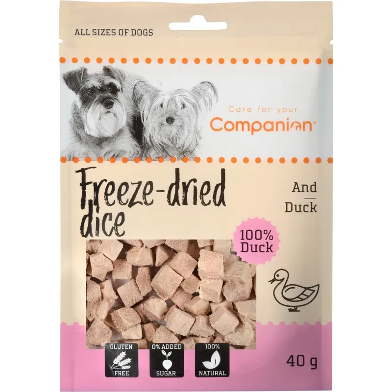 Companion Freeze-dried Dice Duck, 40g Snabb frakt
