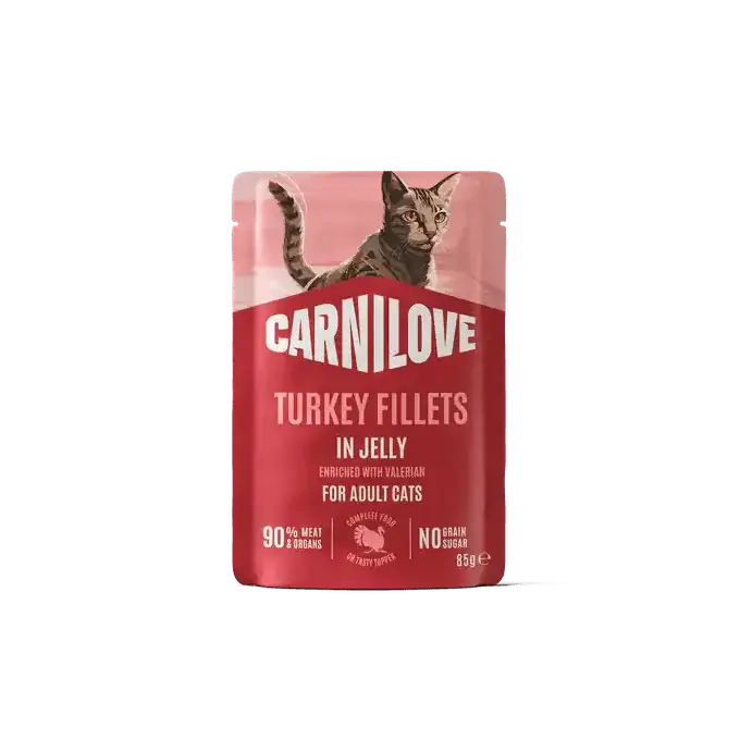 Snabb frakt Carnilove Cat Pouch Jelly rich in Turkey enriched with Valerian 85 g