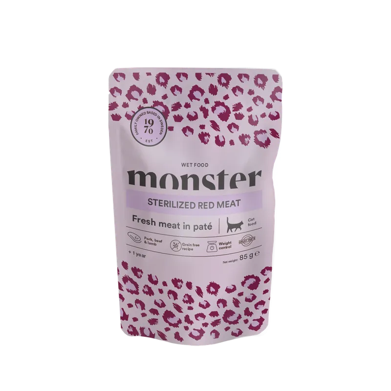 Rea Monster Cat Pouches Sterilized Red Meat 16-pack x 85 g