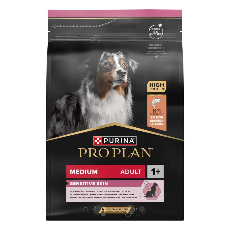 PURINA PRO PLAN Medium Adult Dog Sensitive Skin Rikt på lax 3 kg Endast denna vecka