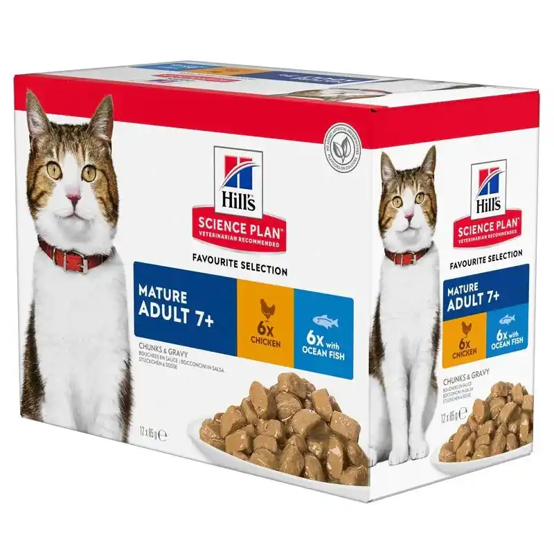 Billigare HILL'S SCIENCE PLAN Mature Adult 7+ våtfoder för katt med kyckling och havsfisk - flerpack 12 x 85 g