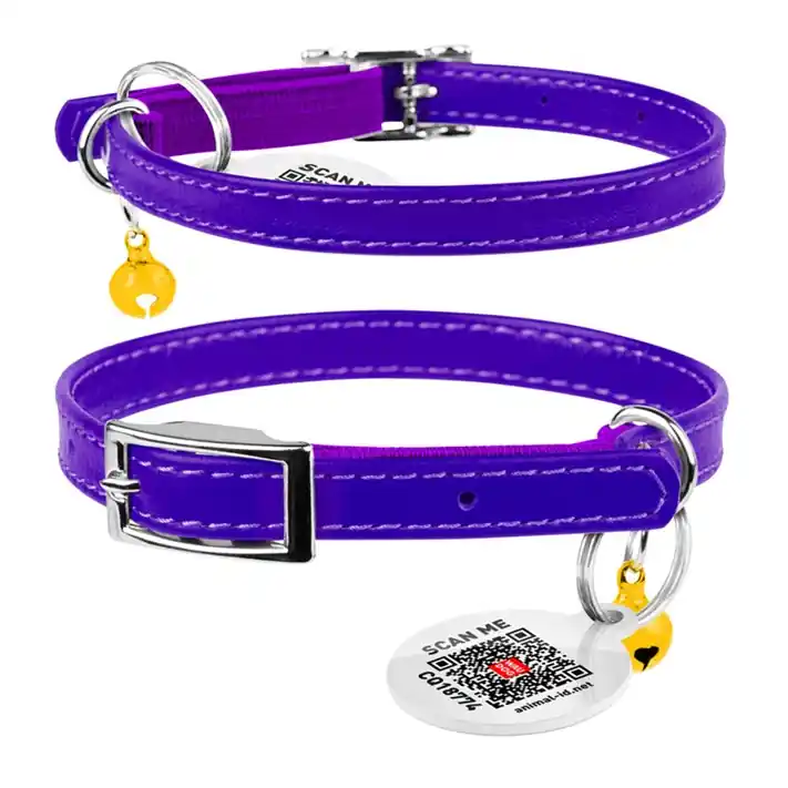 Halsband Kattunge Äkta Läder Lila Expressleverans