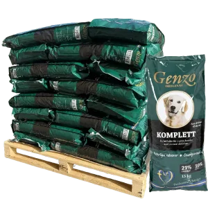 Genzo Komplett 15 kg Hundfoder Hel Pall 24 säckar Erbjudandepris