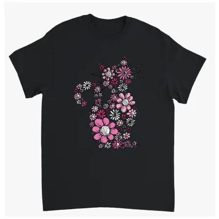 Handla nu Supercat T shirt med tryck Blommiga katten svart - Medium