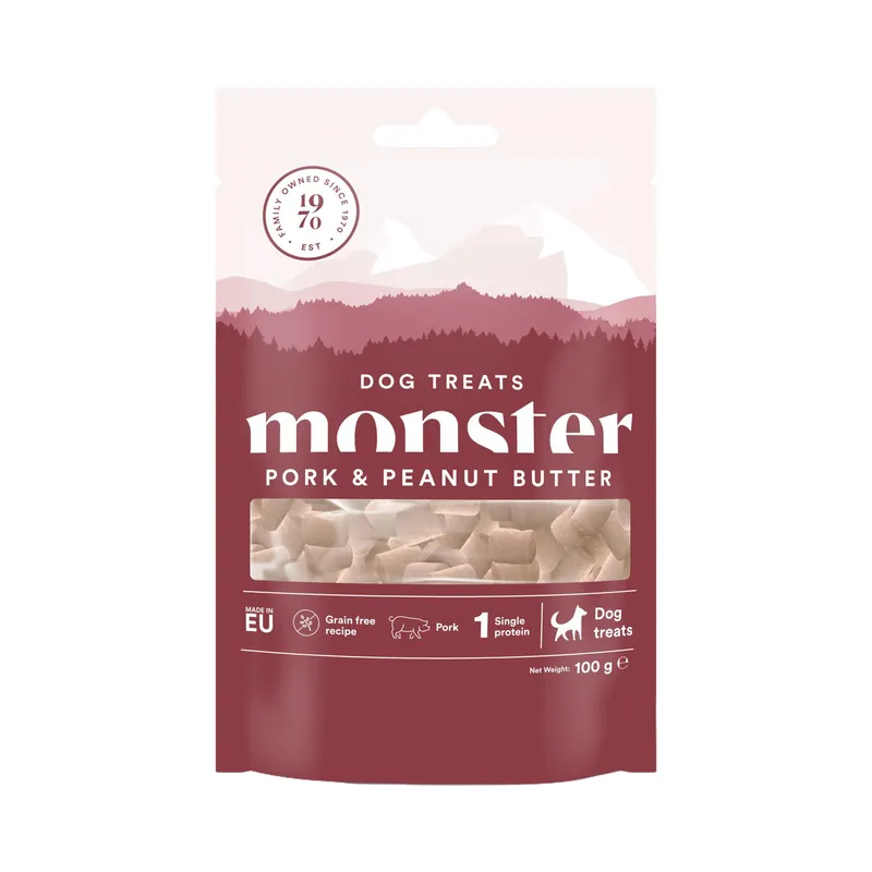 Begränsat antal Monster Dog Treats All Breed Pork & Peanut 100 g