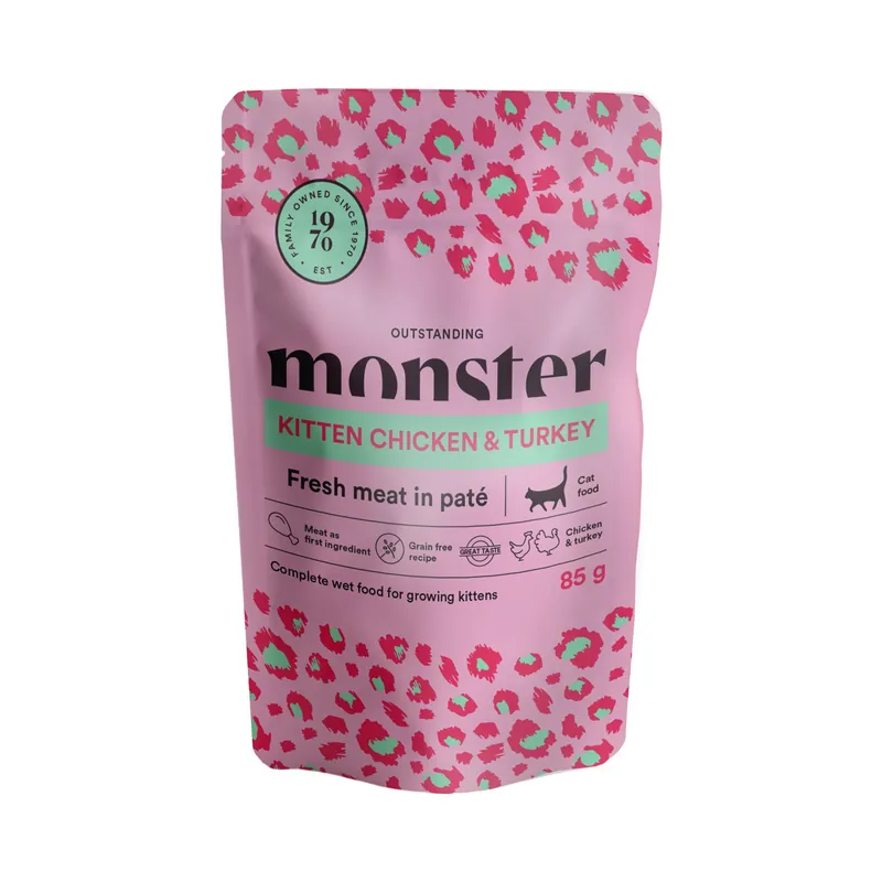 Erbjudande Monster Cat Pouches Kitten Chicken & Turkey 8x85 g