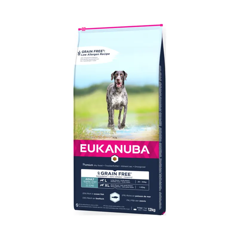 prisnedsättning Eukanuba Grain Free Adult Large Breed Ocean & Fish 12 kg