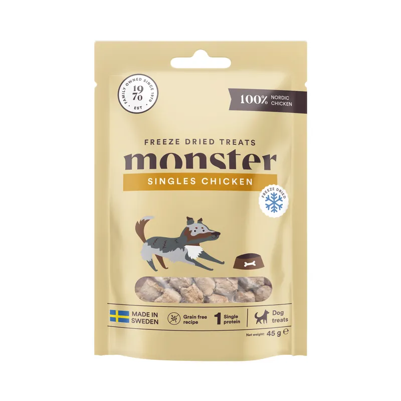 Begränsat antal Monster Dog Treats Chicken 45 g