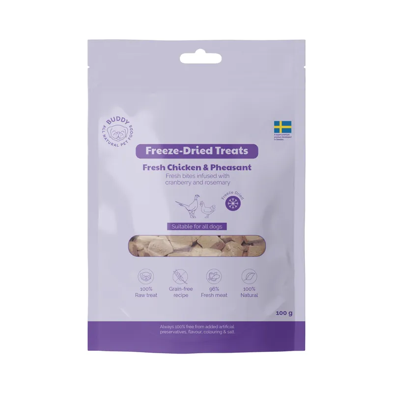 Extra rabatt Buddy Pet Foods Buddy Freeze-Dried Treats Fresh Chicken & Phaesant 100 g