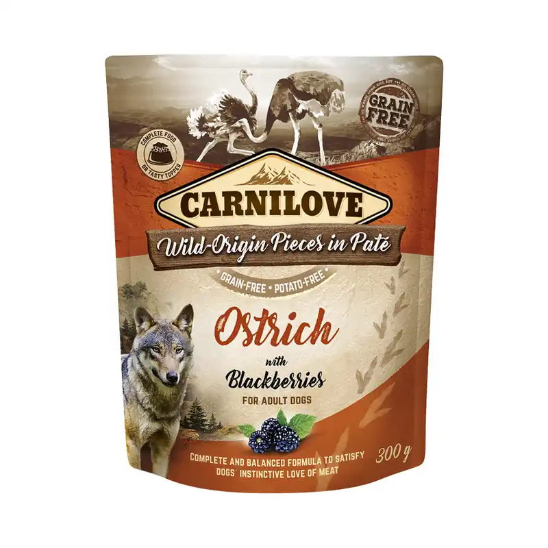 Carnilove Dog Pouch Pastete Strauß Mit Brombeeren 300 g Expressleverans