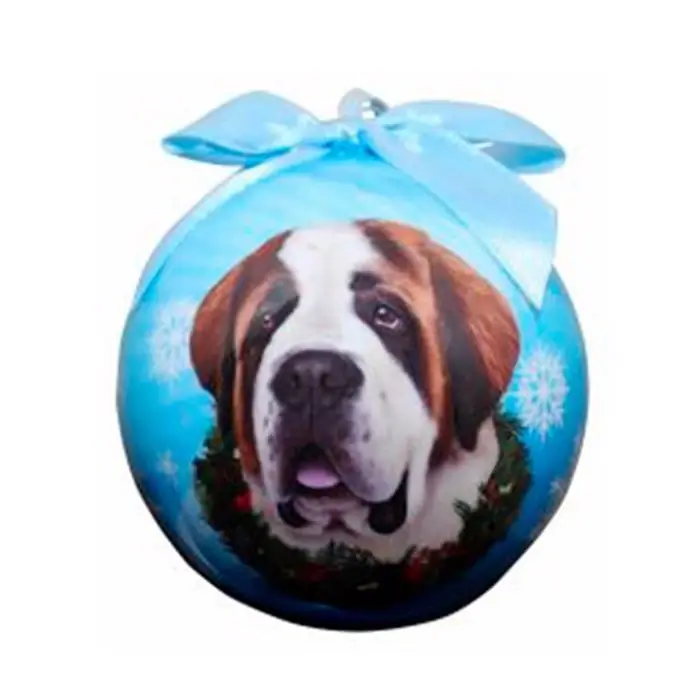Christmas Ornament Julkula Med Sankt Bernardshund på Blå Kula Kampanj