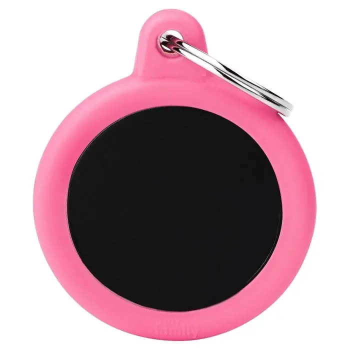 Populär My Family Hundbricka Silent & Strong Cirkel i Svart med Rosa Gummikant