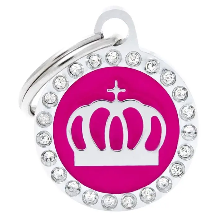 Kundfavorit My Family Hundbricka Glam Liten Rosa/Silver Cirkel med Krona och Stenar