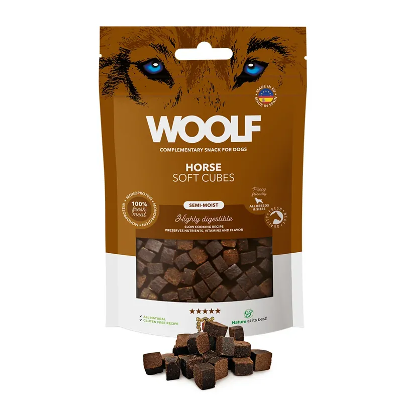 Woolf Soft Cubes Horse 100g (Singelprotein) I lager