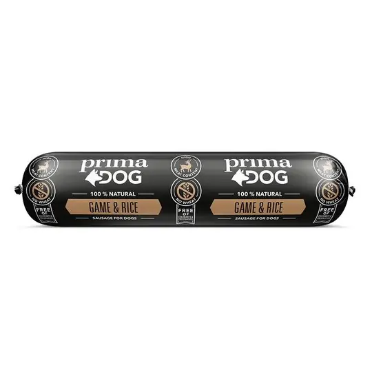 Trygg betalning PrimaDog Sausage Game & Rice 800 g