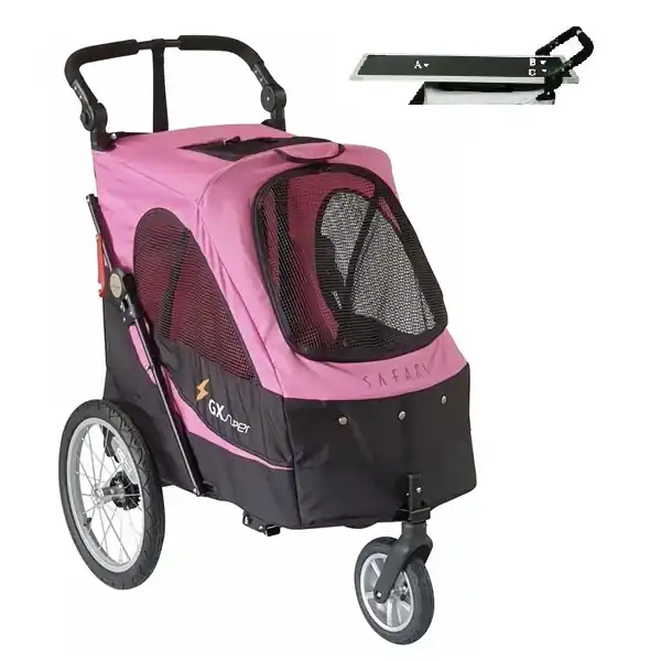 Erbjudandepris Hundvagn Safari med avtagbart trimbord - rosa/svart - Medium