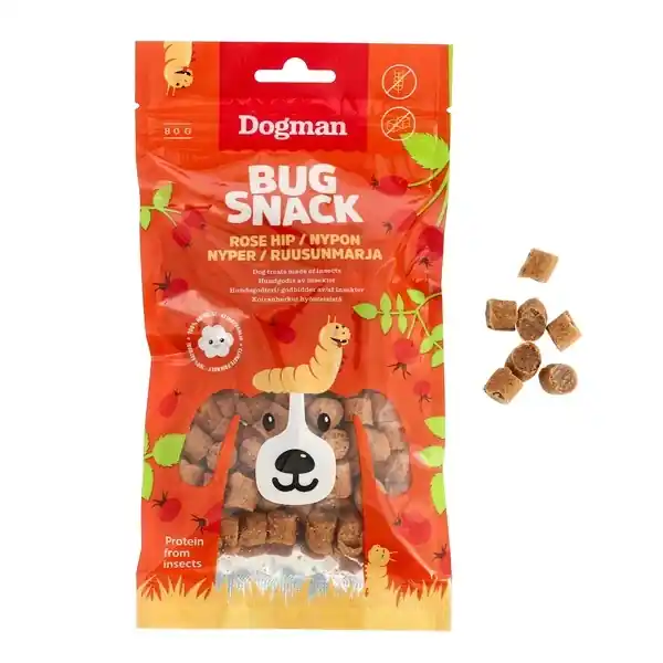 Rabatt Dogman Bug Snack belöningsgodis med nypon - 80 g