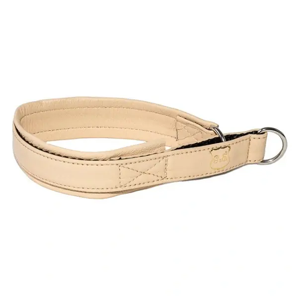 Gustaf & Evita Hundhalsband Beige - halvstryp läder 20 cm Outlet