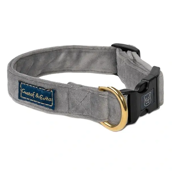 Extra rabatt Gustaf & Evita Sammet hundhalsband - grå 40 cm