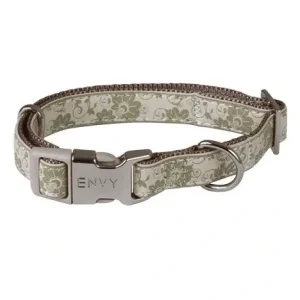 Hundhalsband Flora läderlook ställbart - Beige Längd 30-42 cm (bredd 15 mm) Kundfavorit